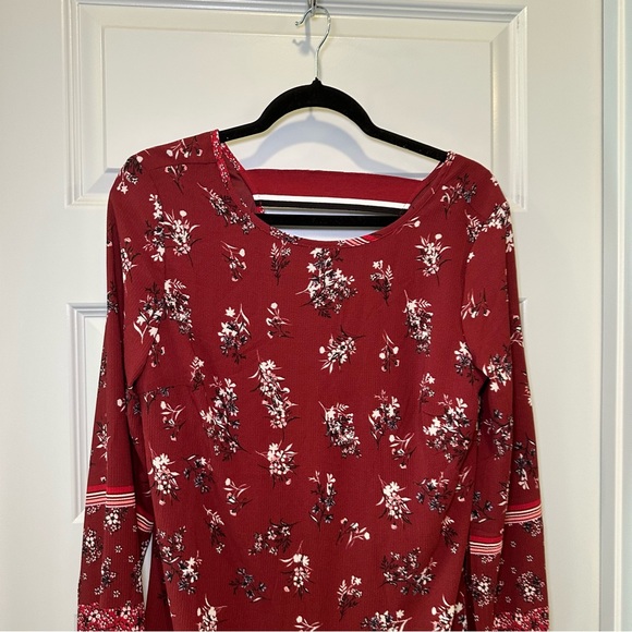 NWT Maurices Red Floral Scoop Neck Long Sleeve Shift Dress S - Picture 5 of 10